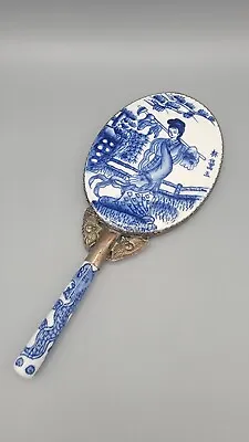 Antique 1920s Chinese Porcelain Blue And White Hand Mirror • $50