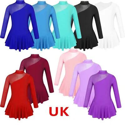UK Kids Girls Roller Ice Skating Dress Ballet Gym Leotard Mock Neck Dancewear • £15.16