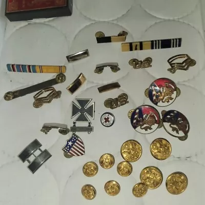 Mixed Lot Military Medals Buttons Pins World WAR Pins • $22