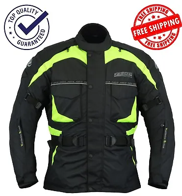 Mens Cordura Motorcycle Jacket Motorbike Armored Waterproof Rain Seal Textile • $79.99