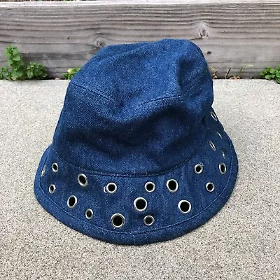 Vintage Denim Bucket Hat Unisex Adult Jean Metal Rivets Blue Cap One Size Cotton • $9.89