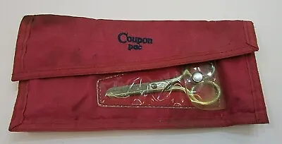 Vintage 1970's Red Nylon 4x9 Coupon Pac Pouch Wallet W Steel Scissors FREE S/H • $15