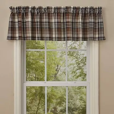 New Primitive Rustic Cabin CREAM BROWN BLACK PLAID VALANCE Curtain Topper • $17.99