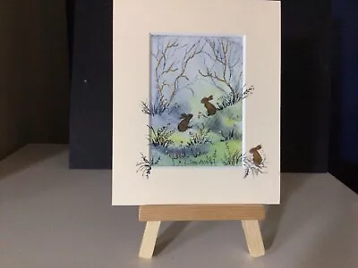 Aceo Original Watercolour Painting By Toni Rabbits On The Green Bank • £7.30