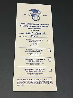 1978 Alcs Kansas City Royals Media Credential *not A Ticket Vintage Old • $9.95