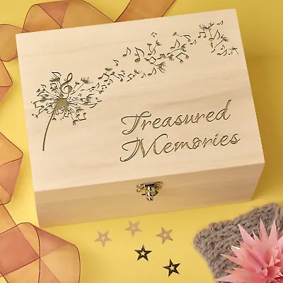 Personalised Laser Engraved Wooden Keepsake Memory Box - Dandelion Design • £24.95