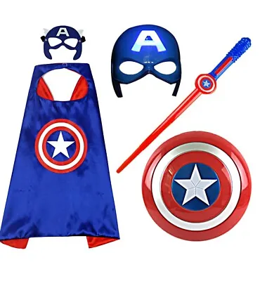 Superhero Captain America Kids Cape Mask Sword Gloves Weapon Child Toy Costume • $11