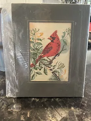 Vintage J & J Cash Silk Woven Wall Art Framed Miniature Picture - Red Cardinal • £26.30