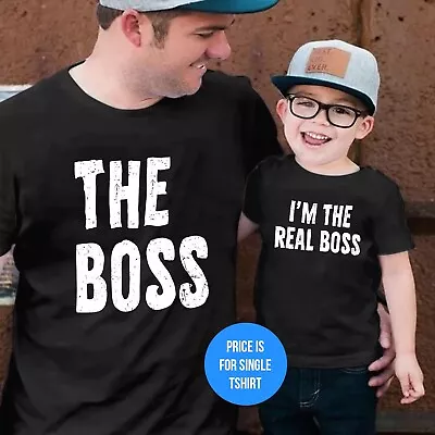 T-Shirt Father's Day Dad Birthday Gift Matching Kids Set Beer Real Boss Hero Top • $4.96