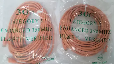 Lot Of 2 30FT/ Category 5e RJ45 Ethernet Enhanced 350MHz  Crossover Cable-ORANGE • $16