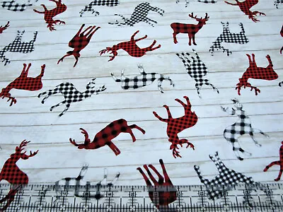 3 Yards Quilt Cotton Fabric - Timeless Treasures Rustic Deer Plaid Check On Wood • £20.24