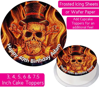 Flame Skull Edible Wafer & Icing Personalised Cake Toppers Decor Bday Party Rock • £2.25