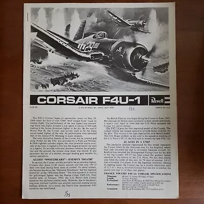 Revell CORSAIR F4U-1  Model 1970 H-278-380  INSTRUCTIONS ONLY • $5