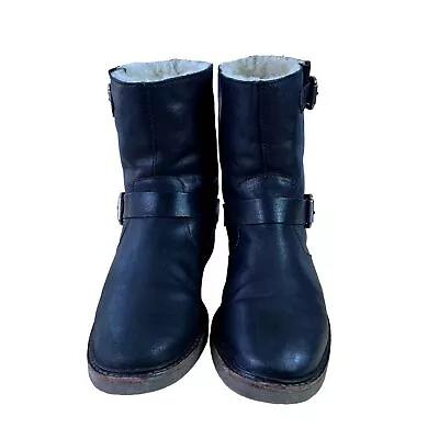 Madewell Casey Shearling Lined Moto Boots In Black Soft Leather Women's Size:8.5 • $53.96