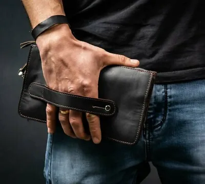 Leather Clutch Bag For Men In Black Brown Dark Brown Color • $89