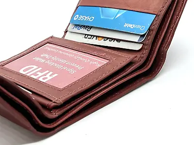 RFID Blocking Men's Trifold Wallet Extra Capacity Multi ID Card Slot Center Flap • $16.18