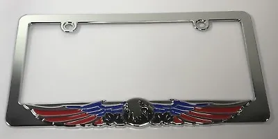 American Flag USA Eagle License Plate Frame - Chrome Metal • $16.99