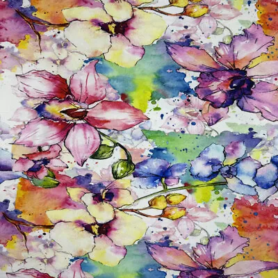 Digitally Printed Viscose Jersey Fabric Trieste Watercolour Floral Daffodil • £5.35