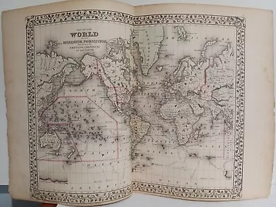 1873 Mitchell's Map Of The World On The Mercator Projector Authentic Handcolored • $65