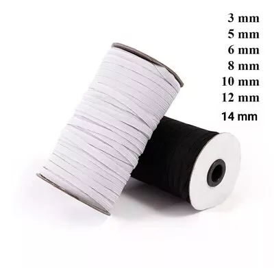 White /Black Flat  Elastic Cord 3mm 5mm 6mm 8mm 10mm For Sewing Clothing Elastic • £3.04