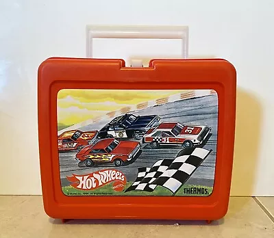 Vintage 1984 Thermos Hot Wheels Lunch Box Red Plastic • $39