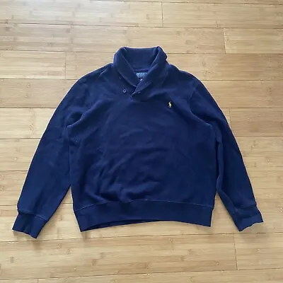VTG Polo Ralph Lauren Shawl Collar Sweater Men's XL 100% Cotton Navy Yellow Pony • $29.99