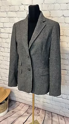 J Crew Wool Blend Hacking Grey Herringbone Tweed Blazer Size 4 • $65