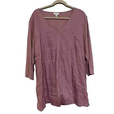 J Jill Love Linen Tunic Top Size 2X Pink Womens 3/4 Sleeve Blouse Spring • $22.49