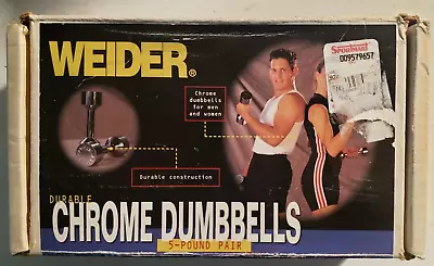 Vintage Joe Weider (2x) 5lb Chrome Dumbbells Weights Pair (10lbs Total) • $49.99