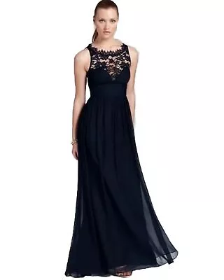 Aidan Mattox By Adrianna Papell Midnight Navy Blue Lace Silk Chiffon Gown  Sz 12 • $124