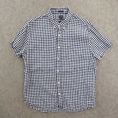 J Crew Shirt Mens Extra Large Blue Checks Button Short Sleeve Linen Casual Slim • $18.99