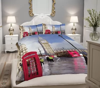 London City Bus Tower Bridge BigBen Cathedral Premium Duvet Cover Bedding Set • £8.39