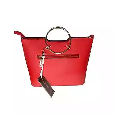 LA Terre NWT Fashion Classic Zip Gold Top Handle Handbag Red Leather Satchel Bag • $22