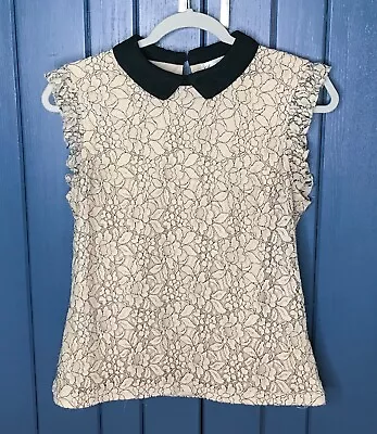 $12 • Buy Stem & Vine Retro Mod Peter Pan Collar Floral Lace Blouse Shirt Size Medium