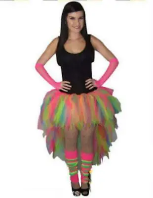 Multicolour Neon Waterfall Tutu Legwarmers Gloves Longer Back Fancy Dress 80s • £21.65