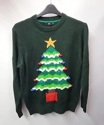 F&F Mens Womens Xmas Knitted Jumper Pullover Size Medium Green Xmas Tree • £13