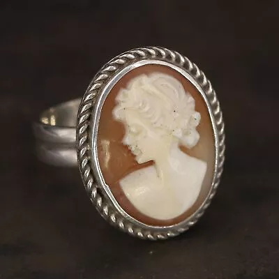 VTG Sterling Silver - VICTORIAN Shell Cameo Braided Edge Ring Size 7 - 8g • $11.50