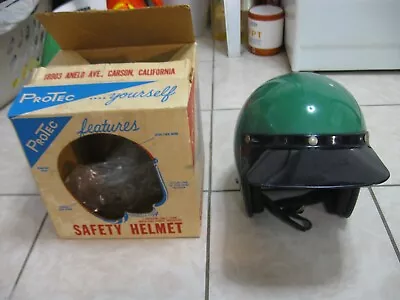 1970s VINTAGE PRO-TEC GREEN COLOR SAFETY HELMET MOTOCROSS SNOWMOBILE BMX IN BOX • $19.99