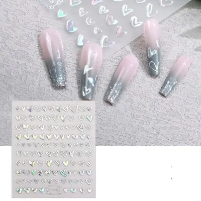 Nail Art Stickers Decals Transfers Valentines Day Silver Love Hearts Heart T1018 • $3.22