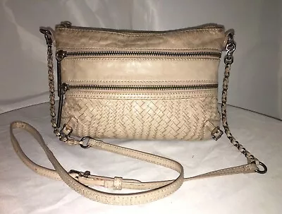 Elliott Lucca Blush Woven Leather Crossbody Bag Purse Multi Zip Pockets The Sak • $12.99