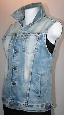 The Zara Man Blue Denim Vest Distressed Men M Button Front • $21.99