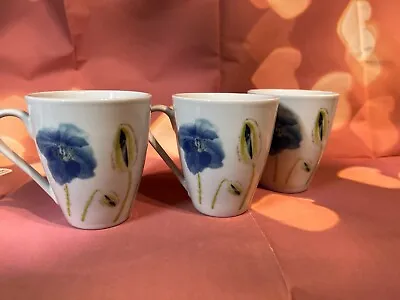 £9.99 • Buy Viners Essentials Blue Poppy Set Of 3 Porcelain Mugs Vgc