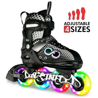 Infinity Skates ALPHA Size Adjustable Roller Inline Blades With Light Up Wheels • $149.95