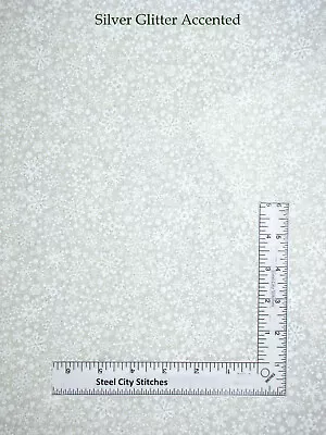 Christmas White Snowflakes Silver Glitter Cotton Fabric Snow Flakes 12  Length • $4