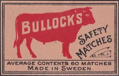 Old Matchbox Label Sweden Bullock's AC60 • $3