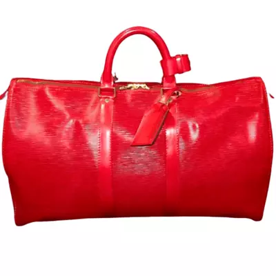 LOUIS VUITTON Red Epi Keepall LV 50 Boston Weekend Travel Bag Duffle Tote VI1923 • $2800