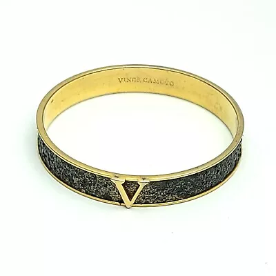 Vince Camuto V Bangle Textured Sparkle Bracelet Gold Tone Grey Black Mod Signed • $18