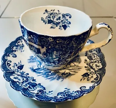  Vintage Coaching Scenes Johnson Brothers Cup & Saucer English Blue • $6