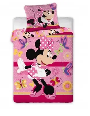 Disney Minnie Mouse Toddler Bedding Set 100% COTTON Bed Set Cute Pink Butterfly  • £16.99