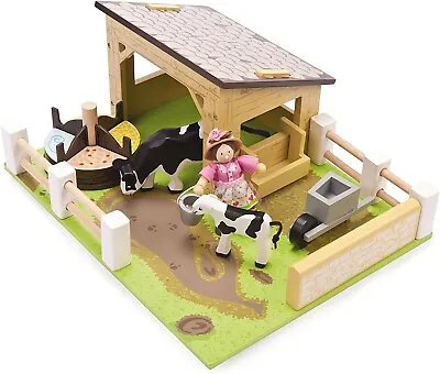 £39 • Buy Le Toy Van Wooden Yellow Barn Farm Set Kids - Cows & Farmer's Wife Budkin Rosie 